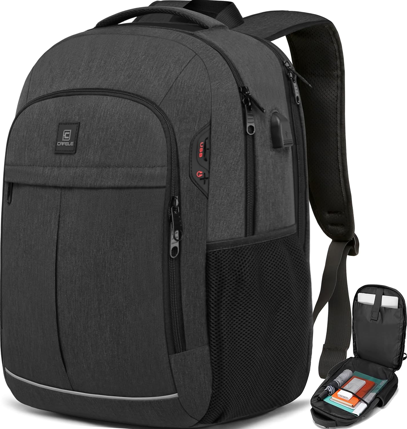 17.3 Inch Laptop Backpack, School Backpack,Large TSA Travel Carry on Backpack,College Student Bookbag with USB Port,Teenagers Water Resistant Computer Bagpack Gift for Men Women,Grey