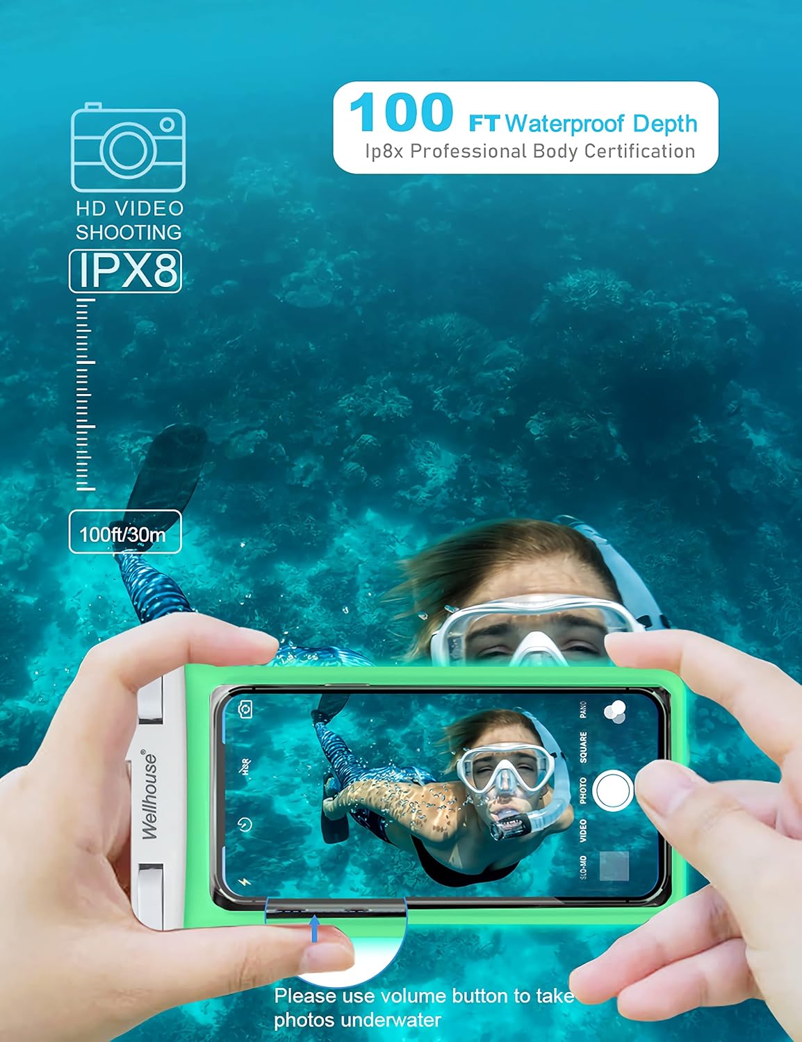 wellhouse Waterproof Phone Pouch, Waterproof Phone Case for iPhone 16 15 14 13 12 Pro Max XS Samsung, IPX8 3D Cellphone Dry Bag Beach Essentials (1 Pack - Luminous White7.0, 7 inch)