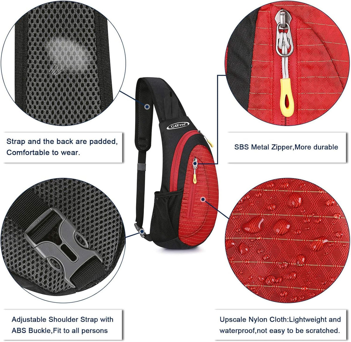 G4Free Sling Bag for Men Women, Small Crossbody Backpack Lightweight Chest Shoulder Bags for Travel, Outdoor and Sports (Black-red)