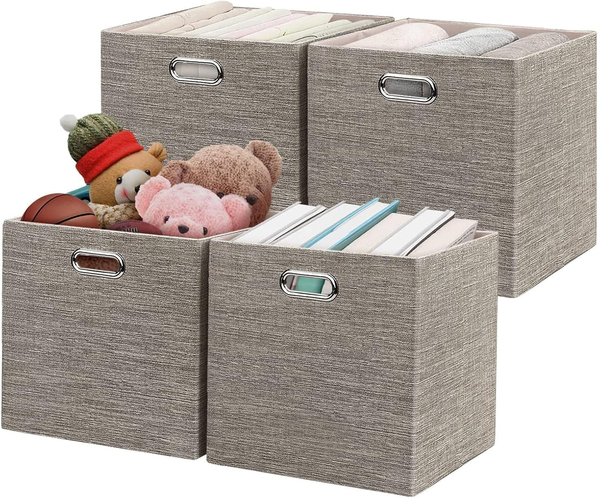 Posprica Storage Bins,11×11 Foldable Storage Cubes Boxes Container Closet Organizer Shelf Cabinet Bookcase,Thick Fabric Drawer Container - 4pcs,Coffee