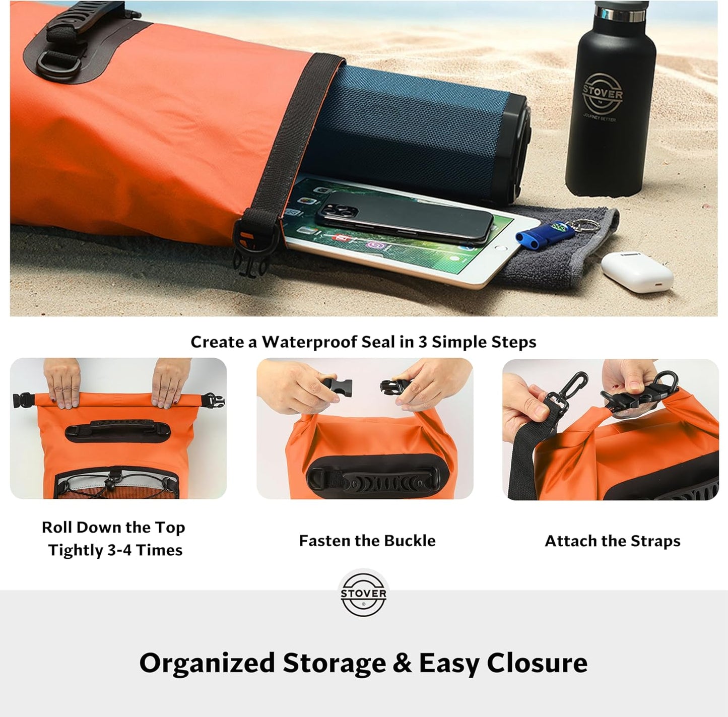 STOVER 5/10/25/30/40/55L Waterproof Backpack- Floating Dry Bag for Kayaking, Travel, Beach, Hiking, & Camping, Men/Women