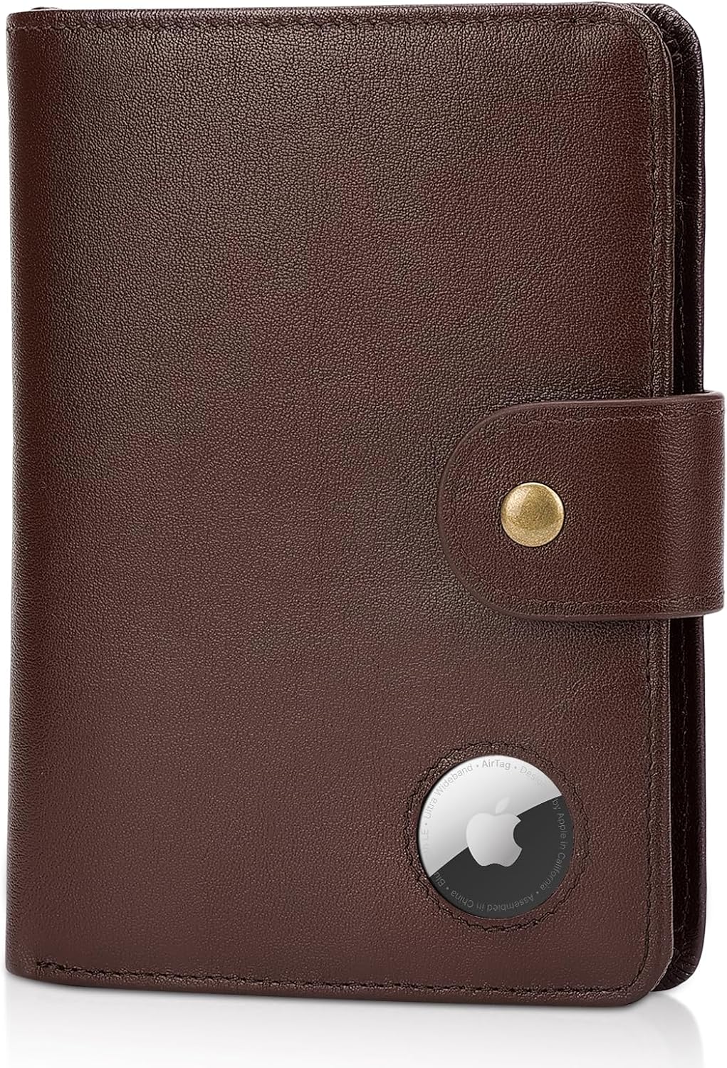 Polare Luxury RFID Blocking Leather Passport Holder Travel Wallet For Men and Women (Coffee with AirTag Slot(Snap Version))