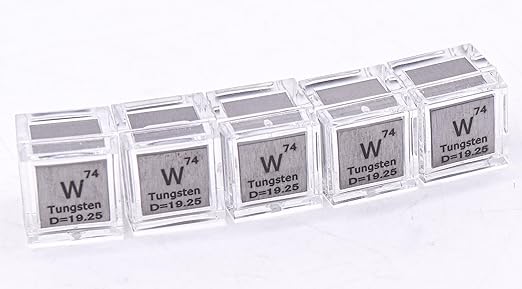 0.39" 10mm Tungsten Wolfram Metal Cube W up to 99.9% Pure Periodic Table Element Engraved Density Collection Science Education Display Block Cube + Acrylic Case Box - 1PC
