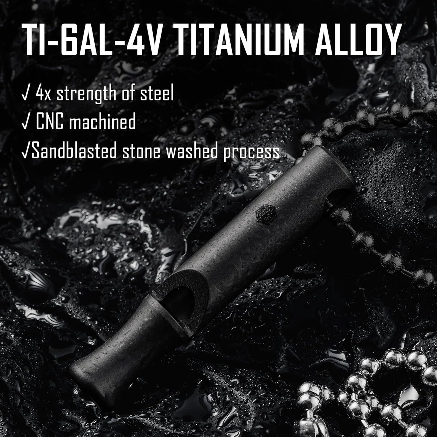 KeyUnity Titanium Emergency Whistle with Metal Lanyard, 120dB+, One-Piece Outdoor Survival Whistle, Ultra-Light, Rustproof