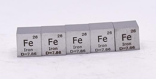 0.39" 10mm Iron Ferrum Metal Cube Fe up to 99.9% Pure Periodic Table Element Engraved Density Collection Science Education Display Block Cube + Acrylic Case Box - 1PC
