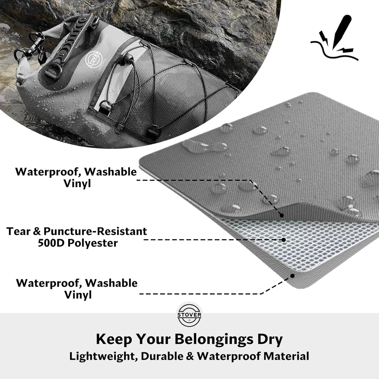 STOVER 5/10/25/30/40/55L Waterproof Backpack- Floating Dry Bag for Kayaking, Travel, Beach, Hiking, & Camping, Men/Women