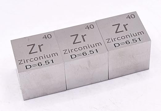 1" 25.4mm Zirconium Metal Cube Zr up to 99.9% Pure Periodic Table Element Engraved Density Collection Science Education Display Block Cube + Acrylic Case Box - 1PC