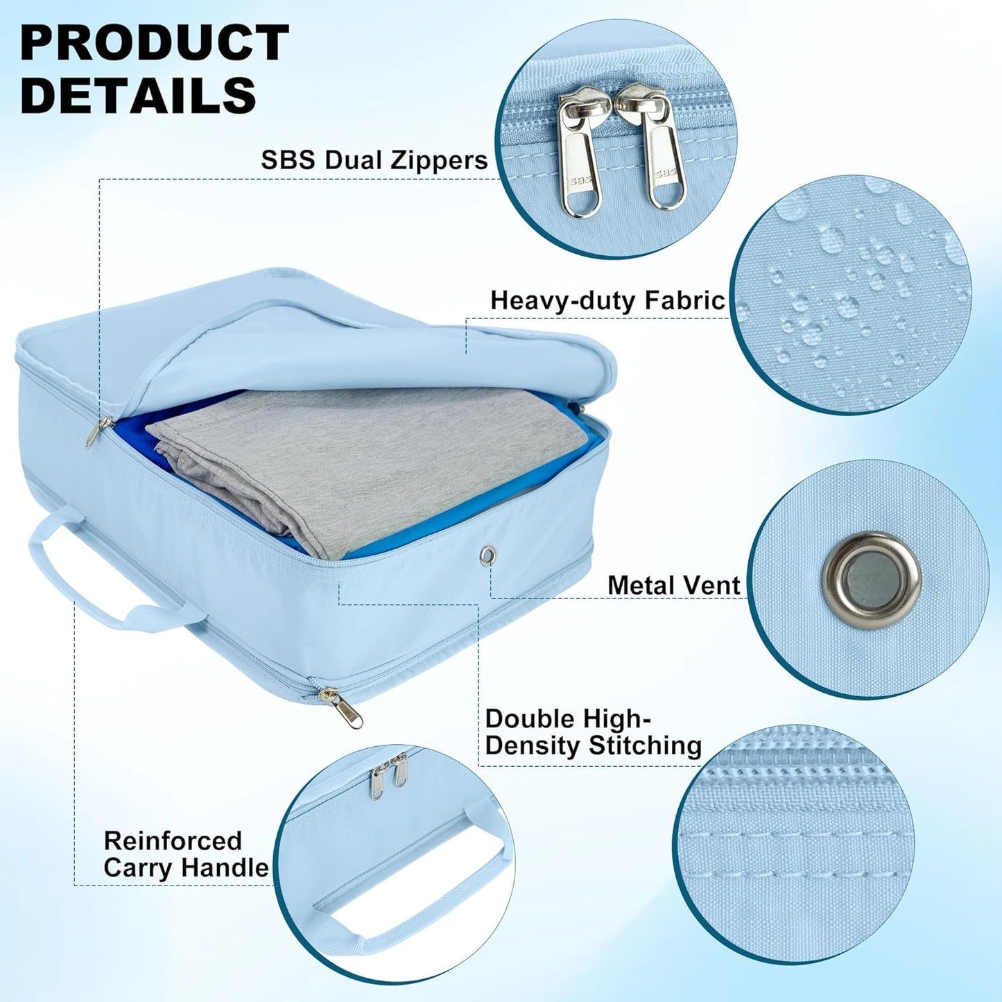 Extra Large Compression Packing Cubes for Travel Essentials, 2 Set Expandable Travel Cubes for Packing Bags Suitcase Organizer, Blue