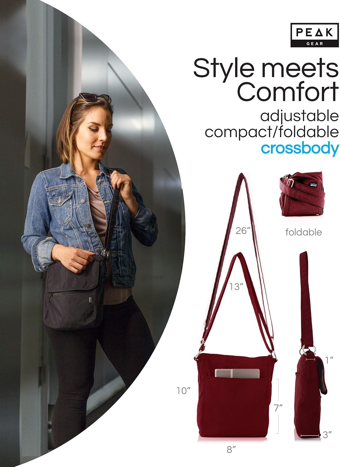 Peak Gear Crossbody Travel Purse with RFID Blocking Pocket and Lifetime Recovery Service. Nylon Shoulder Bag