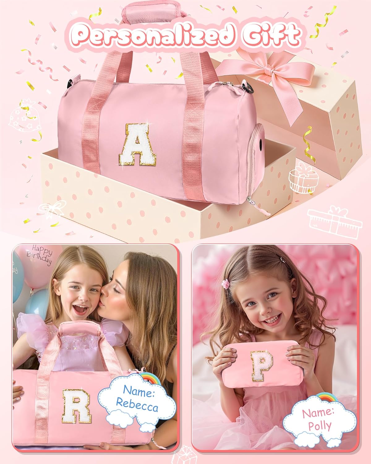 Birthday Gift for Granddaughter-Girl Gym Bag with Shoe Compartment, Kid Personalized Weekender Overnight Bags, Initial Travel Tote with Makeup Pouch, Christmas Gifts for Girls (Letter Z)