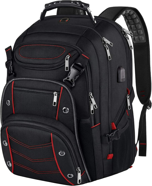 VECKUSON Large 18.4 Inch Laptop Backpack with USB Charger Port, TSA Friendly Flight Approved and RFID Anti-Theft Pocket, Red