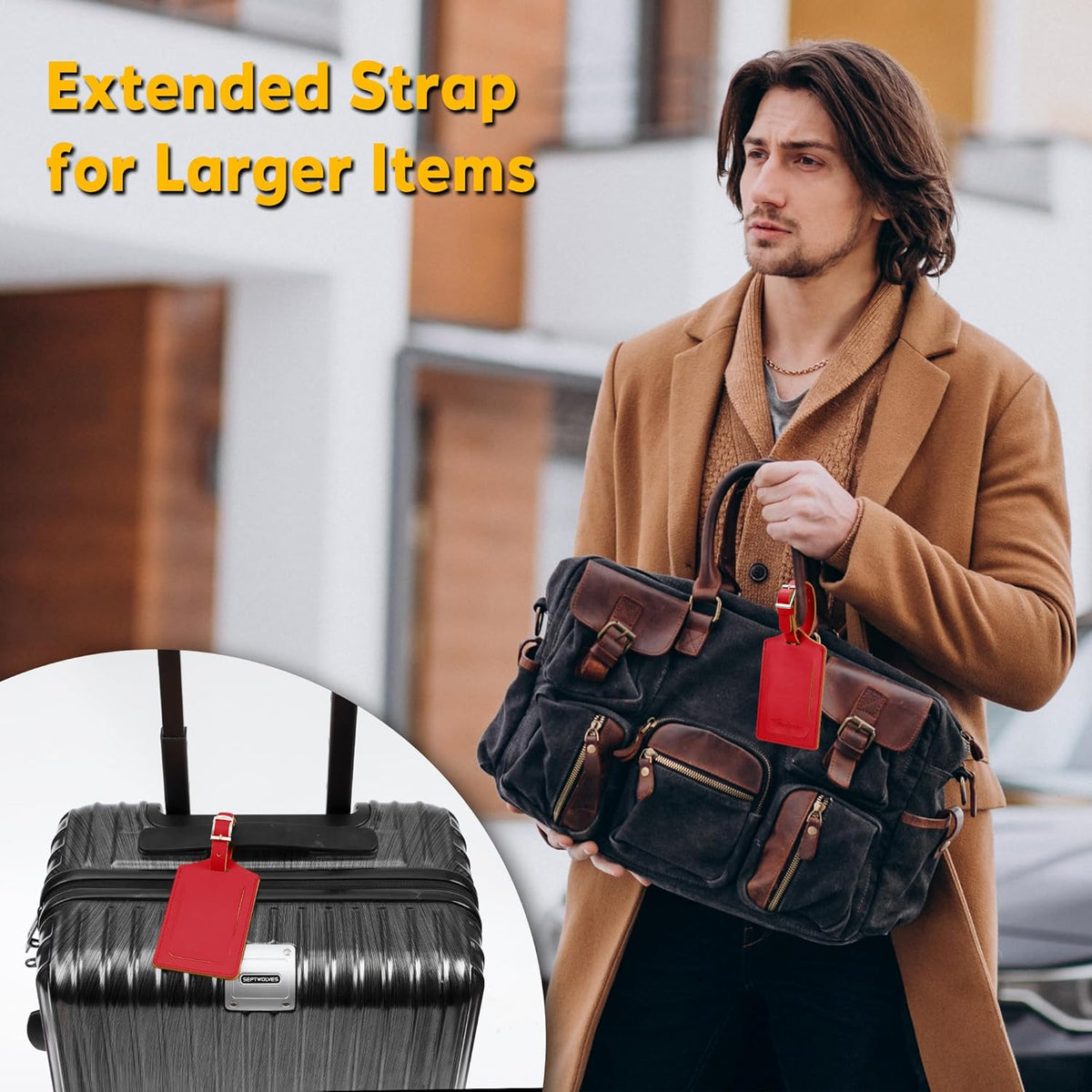 Travelambo Luggage Tags for Suitcases Faux Leather Privacy Protection 2 Pack Bag Tags Travel Accessories Essential, Deep Red