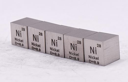 0.39" 10mm Nickel Metal Cube Ni up to 99.9% Pure Periodic Table Element Engraved Density Collection Science Education Display Block Cube + Acrylic Case Box - 1PC