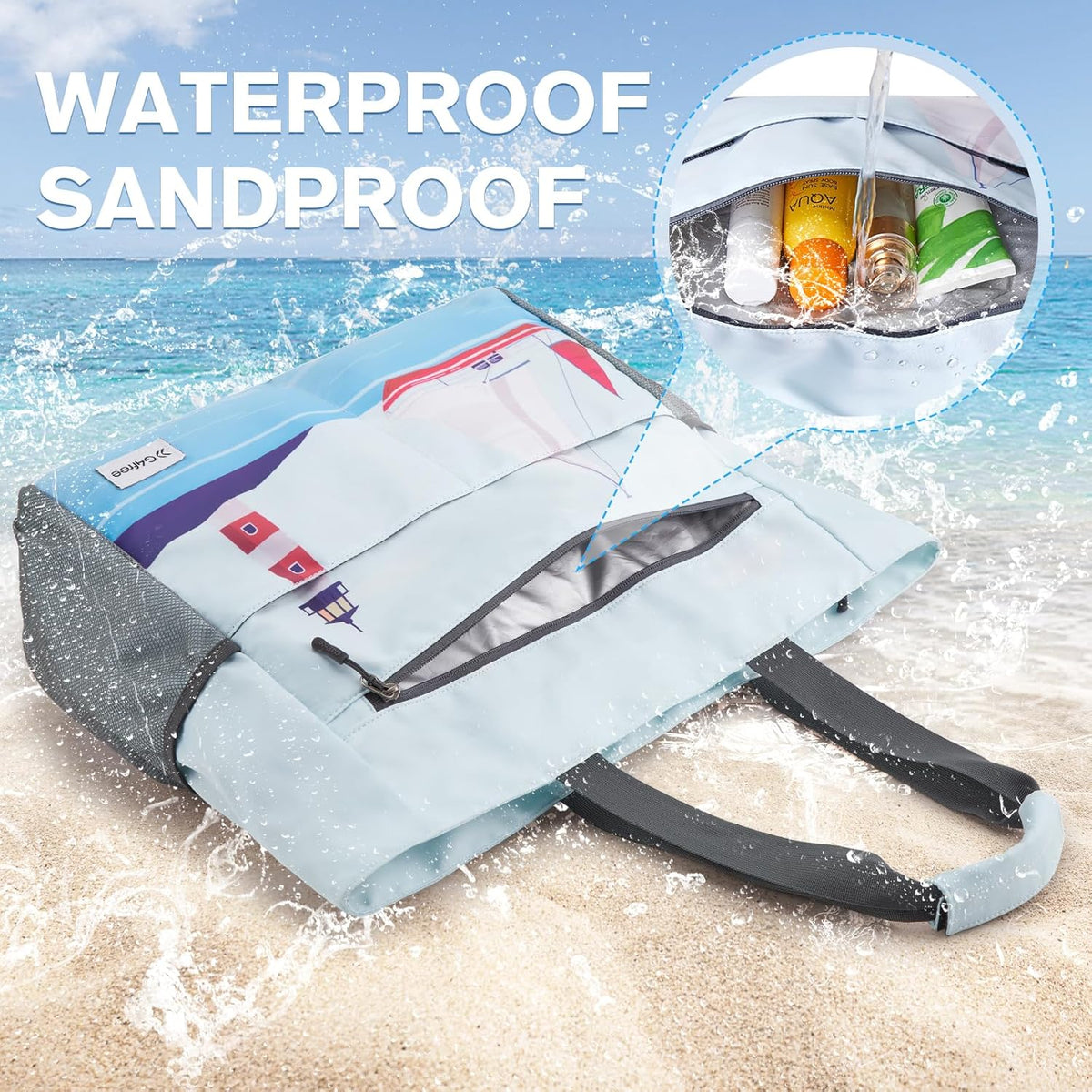 G4Free Beach Bag, Waterproof Sandproof Beach Tote Bag, Large Capacity Foldable for Women