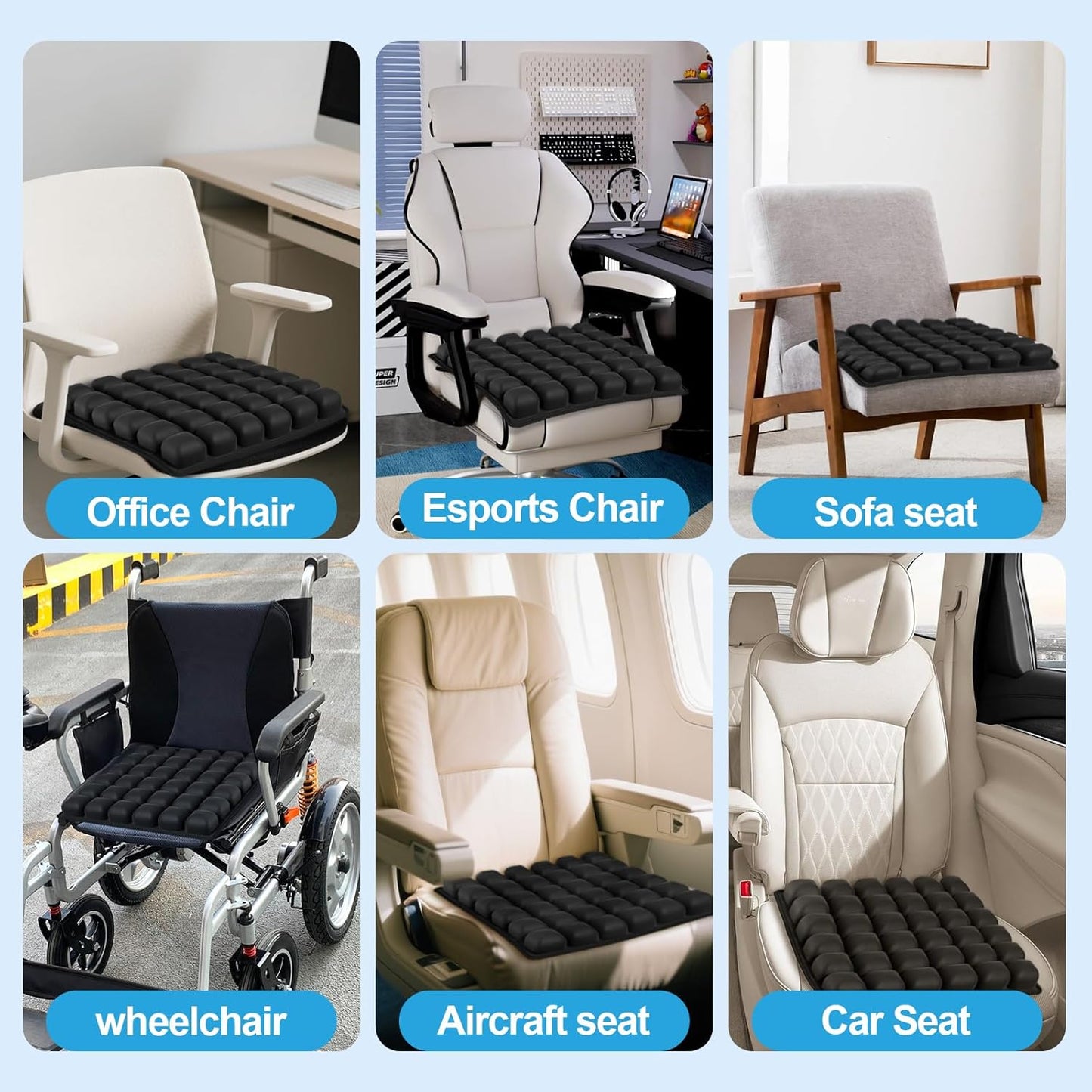 Travel Seat Cushion for Airplane – Inflatable 3D Air Cell Seat Cushions, Ergonomic Travel Cushion for Long Flights, Portable Seat Cushions Offer Support at Home, Work, Car, or in Transit