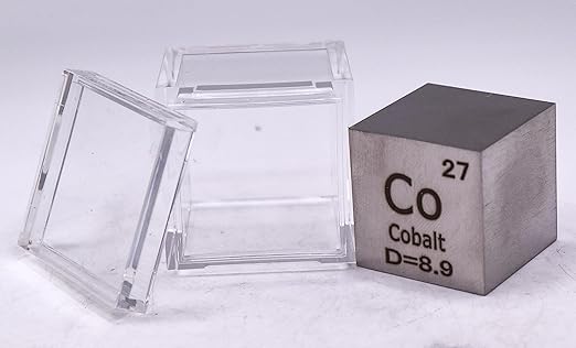 1" 25.4mm Cobalt Metal Cube Co up to 99.9% Pure Periodic Table Element Engraved Density Collection Science Education Display Block Cube + Acrylic Case Box - 1PC