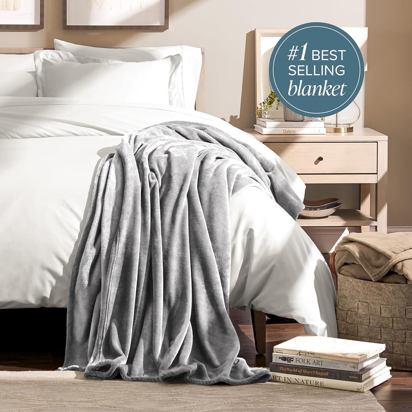 Bare Home Fleece Blanket - King Size - Ultra-Soft Lightweight for Bed, Sofa, and Couch - Luxury Microplush - Cozy Warm Blanket (King, Light Grey)
