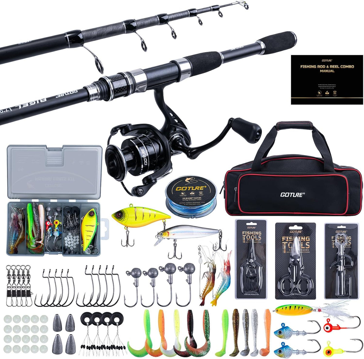 Goture Fishing Rod and Reel Combo,Fishing Pole,Telescopic Fishing Rod Kit with Spinning Reel, Telescopic Fishing Pole with Carrier Bag for Freshwater Saltwater for Men Women