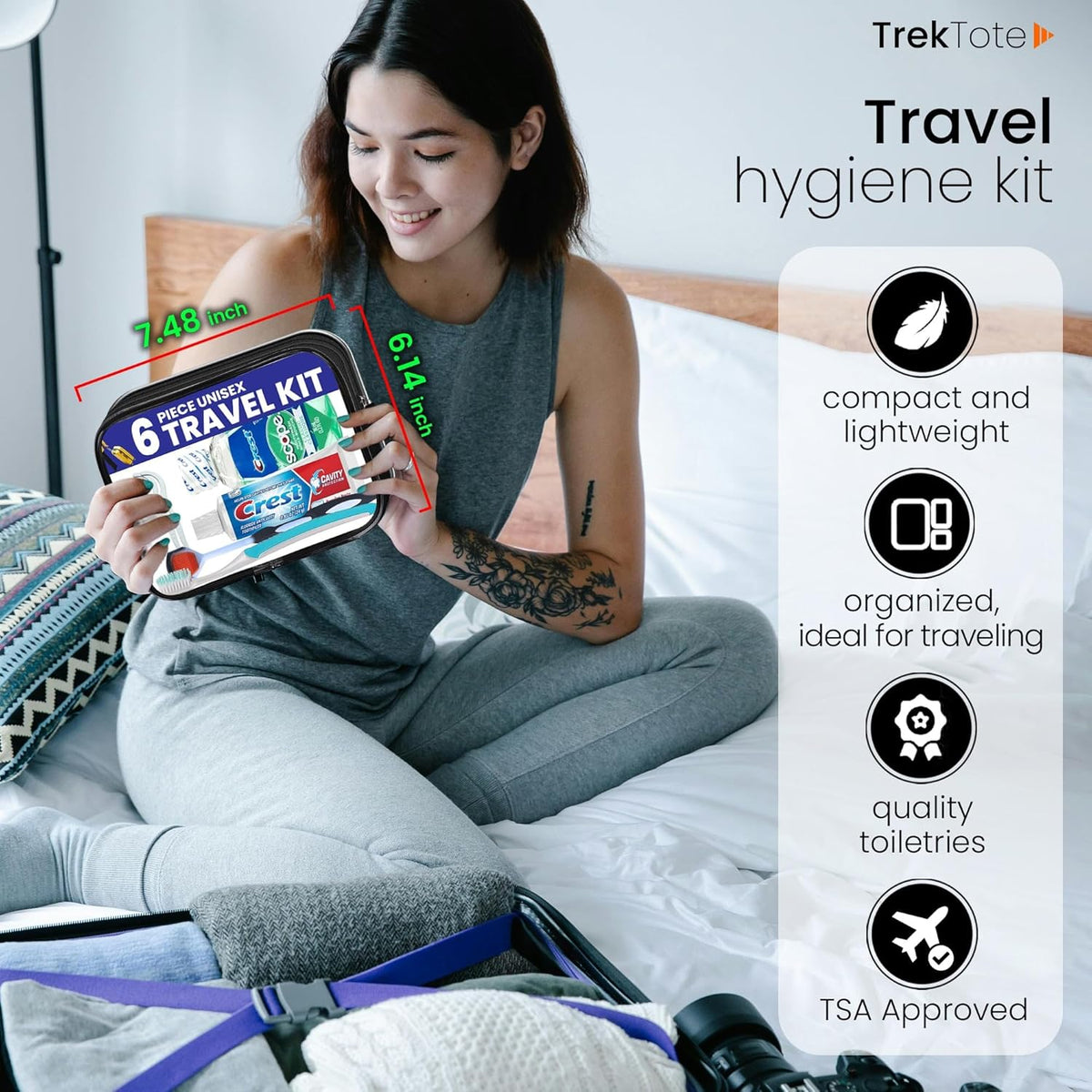Trektote 6-Piece Travel Size Toothbrush and Toothpaste Set - TSA Approved Toothbrush Travel Kit - Includes Toothpaste and Mouthwash - Dental Oral Care Kit