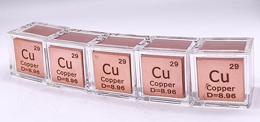 1" 25.4mm Copper Metal Cube Cu up to 99.9% Pure Periodic Table Element Engraved Density Collection Science Education Display Block Cube + Acrylic Case Box - 1PC