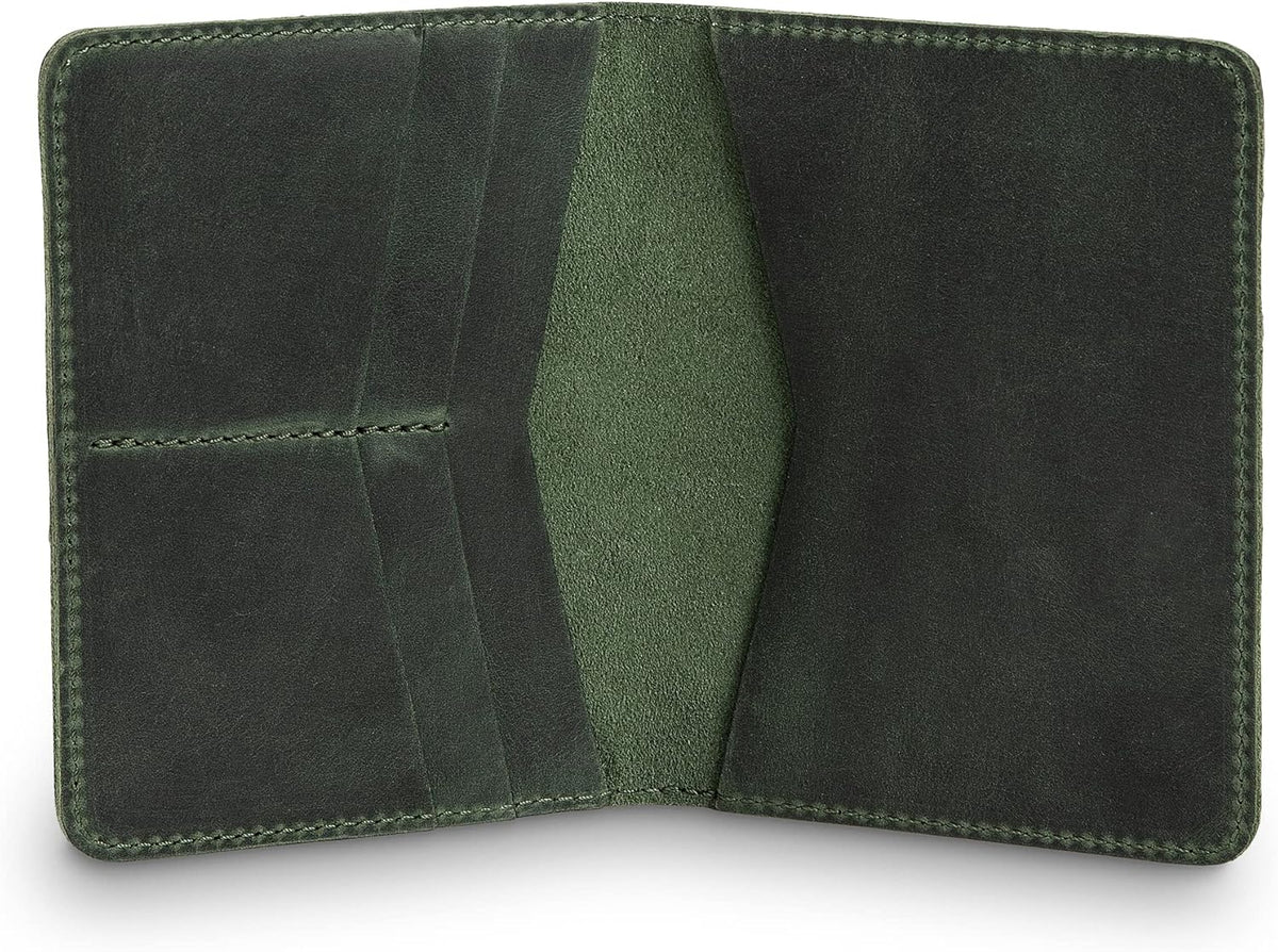 PEGAI Standard Full Grain Crazy Horse Leather Passport Holder | Custom Travel Passport Cover & Organizer | Handcrafted Leather Passport Wallet for Men and Women | Pike (Green)