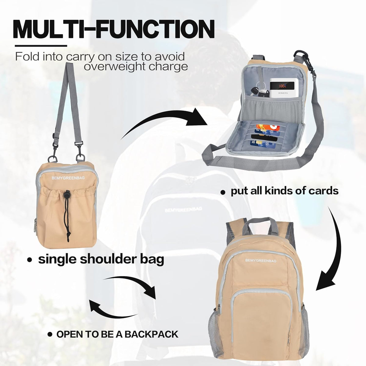 35L Foldable Waterproof Backpack For Outdoor Sports Travel Inside Wet Clothes Compartment Packable For Multiple