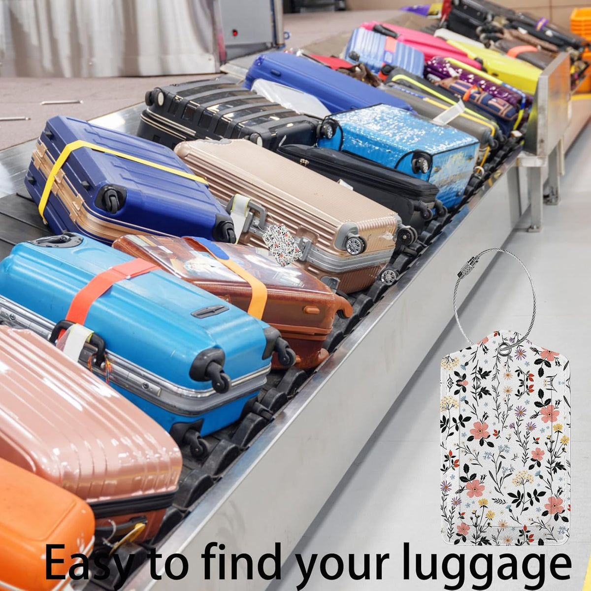 Blooming Flowers Luggage Tags for Suitcases,2 Pack Luggage Tag, Leather Stainless Steel Loop Label Tag for Women Girl Travel Bag Suitcase