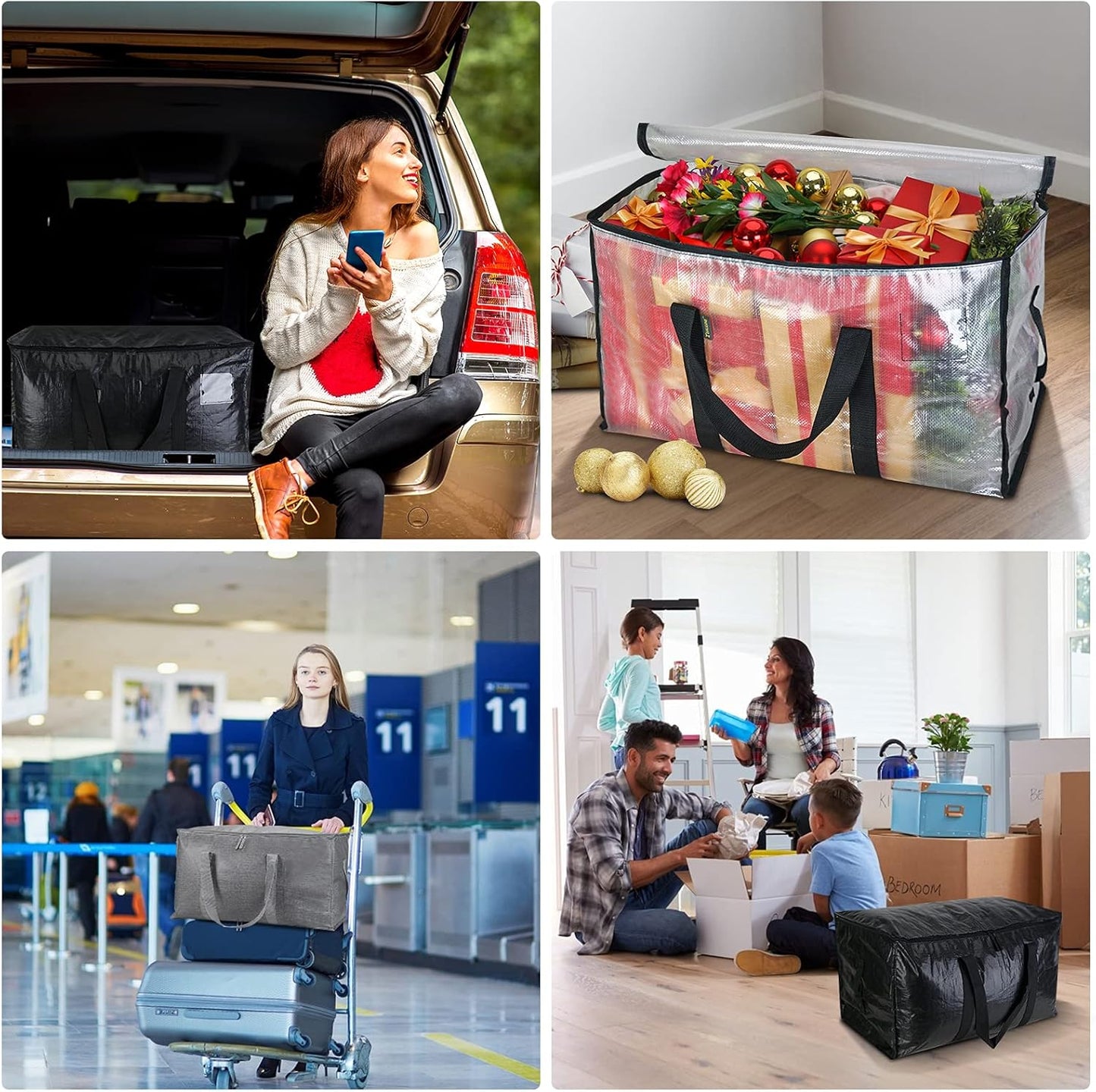 BALEINE 2-Pack Oversized Moving Bags with Reinforced Handles, Heavy-Duty Storage Tote for Clothes, Moving Supplies (Clear, 2-Pack)