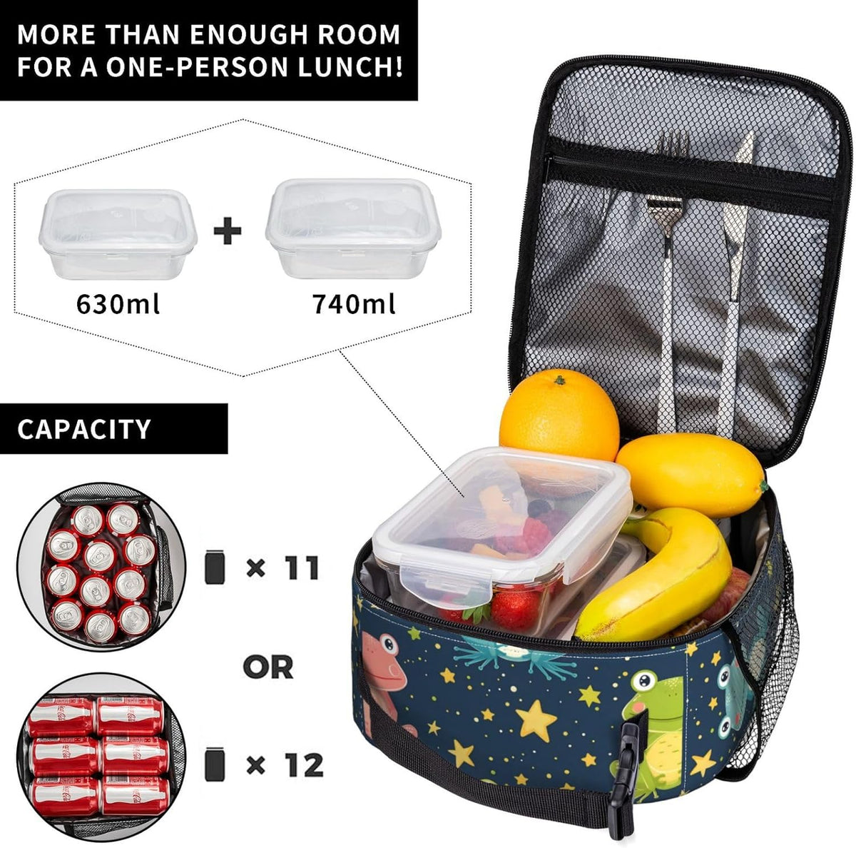 Frog Insulated Lunch Box for Women Men Frog Lunch Bag for Travel,or Fishing Polyester Frog Lunch Box