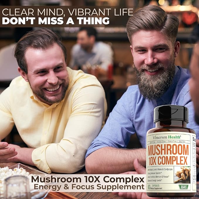 10-in-1 Mushroom Powder Supplement - Lion’s Mane Powder, Reishi Mushroom, Cordyceps, Chaga & more. Mushroom Complex Capsules for Memory, Focus, Immune Support, Energy. 60 Turkey Tail Mushroom Capsules