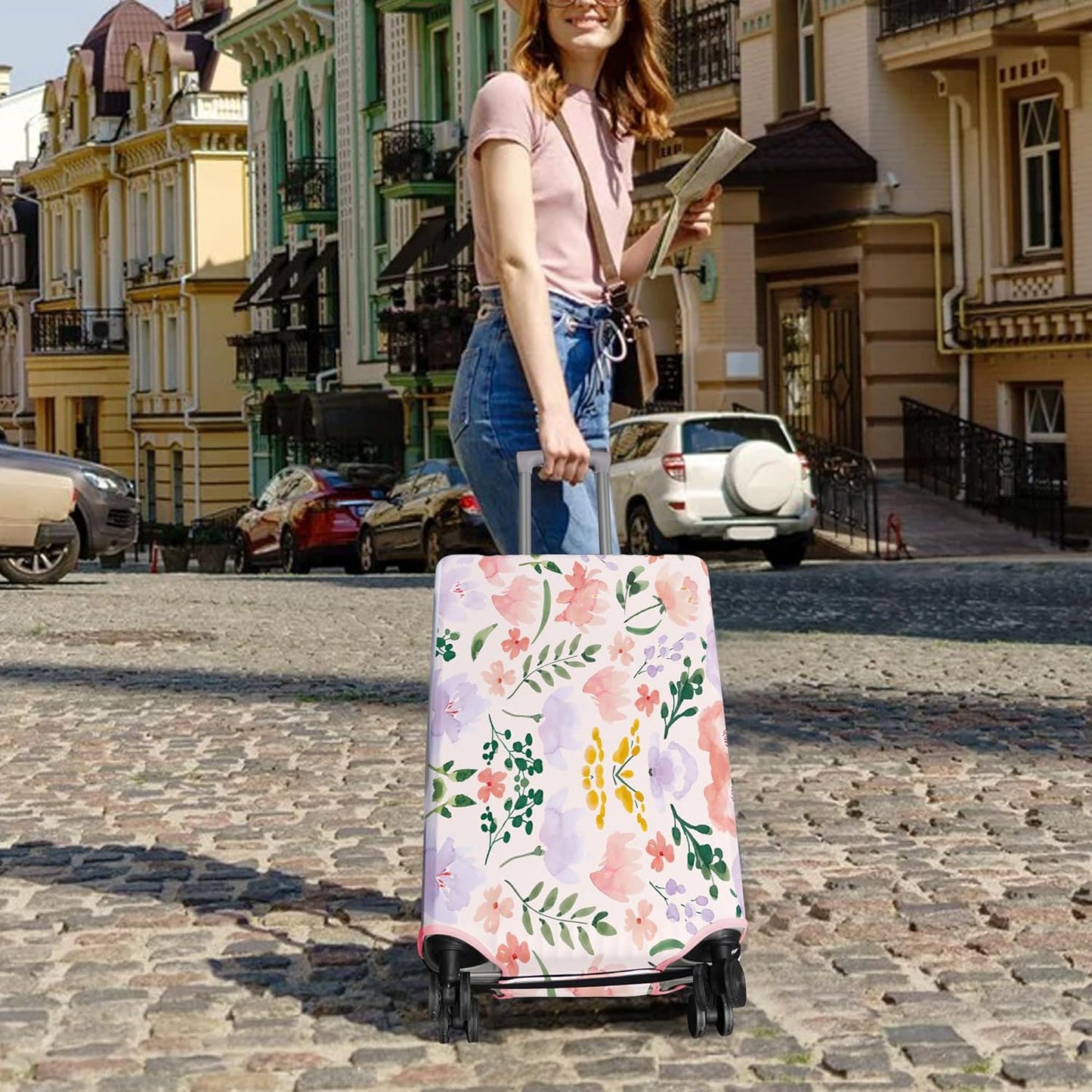 Travel Luggage Cover Suitcase Protector Fits 18-32 Inch Wheel Covers PatternedTravel Related Items Flower Luggage Protector Elastic S