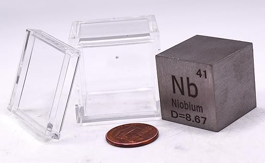1" 25.4mm Niobium Metal Cube Nb up to 99.9% Pure Periodic Table Element Engraved Density Collection Science Education Display Block Cube + Acrylic Case Box - 1PC