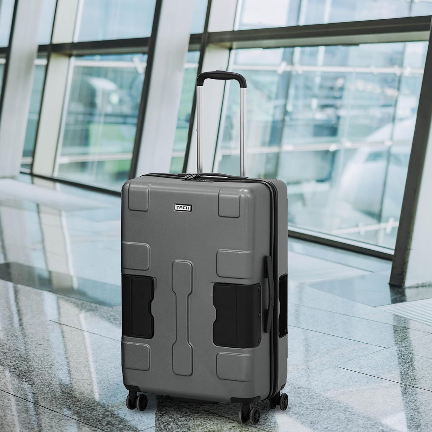 TACH V3.1 Hard Shell Carry On Luggage 20 inch | Carry on Luggage with Spinner Wheels & Patented Built-In Connecting System | One Piece Rolling Suitcase Links 9 Bags At Once (Grey)