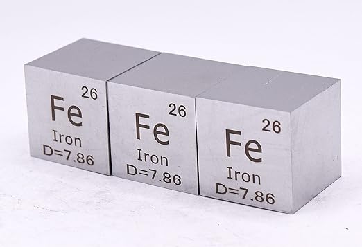 1" 25.4mm Iron Ferrum Metal Cube Fe up to 99.9% Pure Periodic Table Element Engraved Density Collection Science Education Display Block Cube + Acrylic Case Box - 1PC