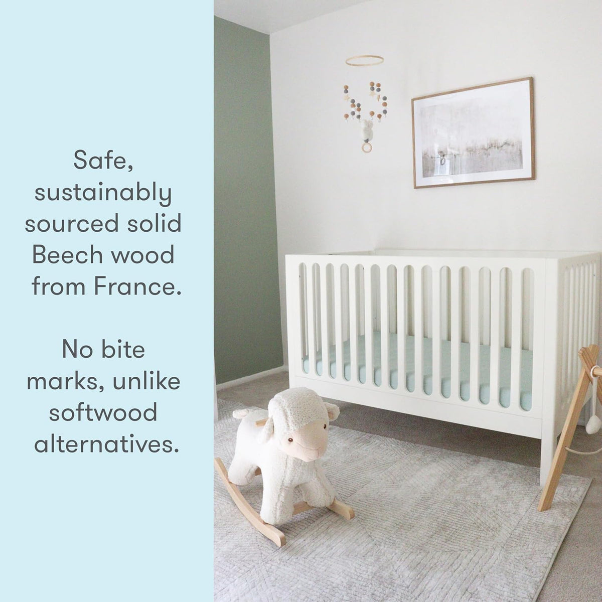 Newton Baby Galileo Standard Crib, Solid Beech Wood in Warm White Color, 3-in-1 Convertible Crib with Toddler Bed Conversion Kit, Ultra-Safe Non-Toxic Finish