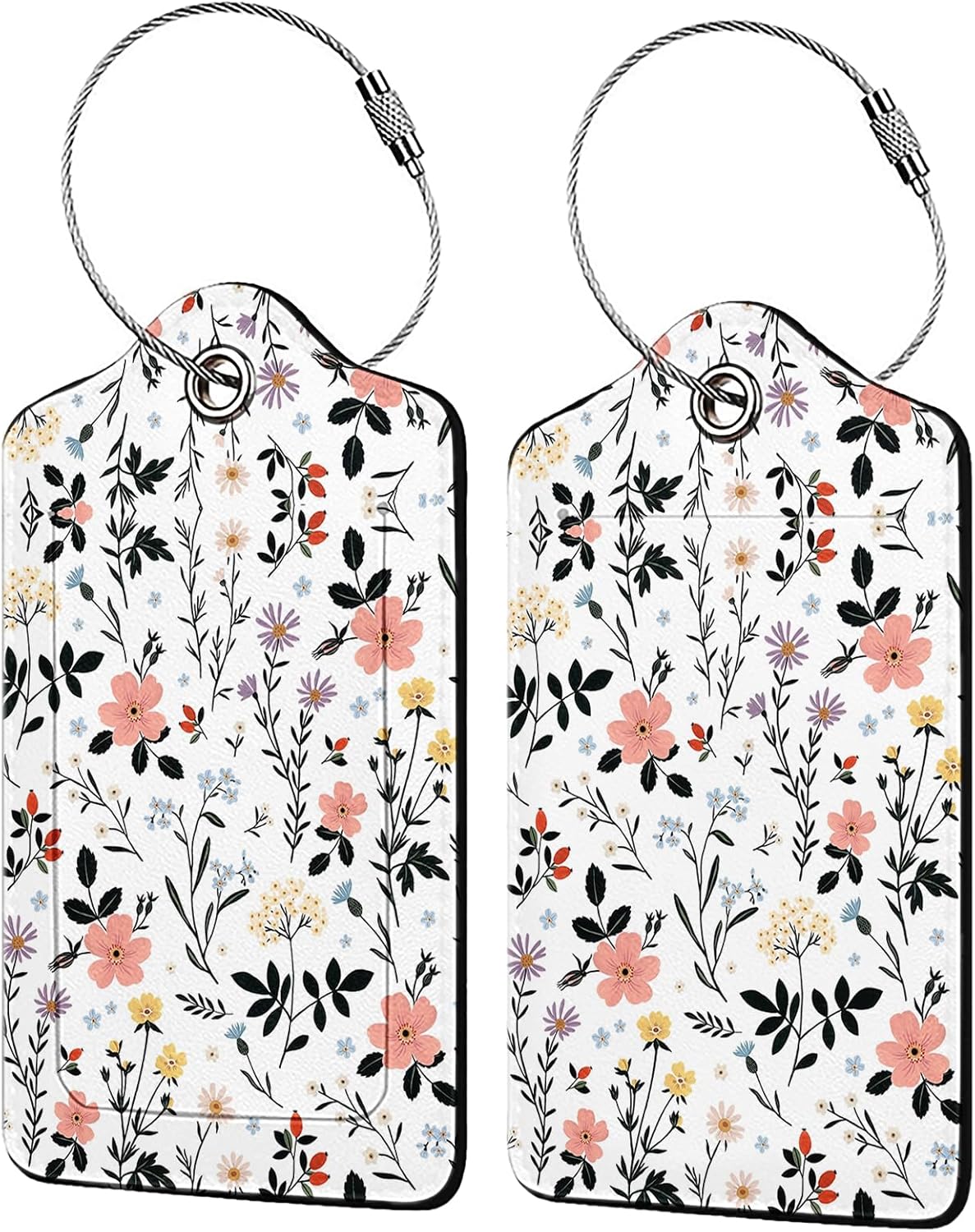 Blooming Flowers Luggage Tags for Suitcases,2 Pack Luggage Tag, Leather Stainless Steel Loop Label Tag for Women Girl Travel Bag Suitcase