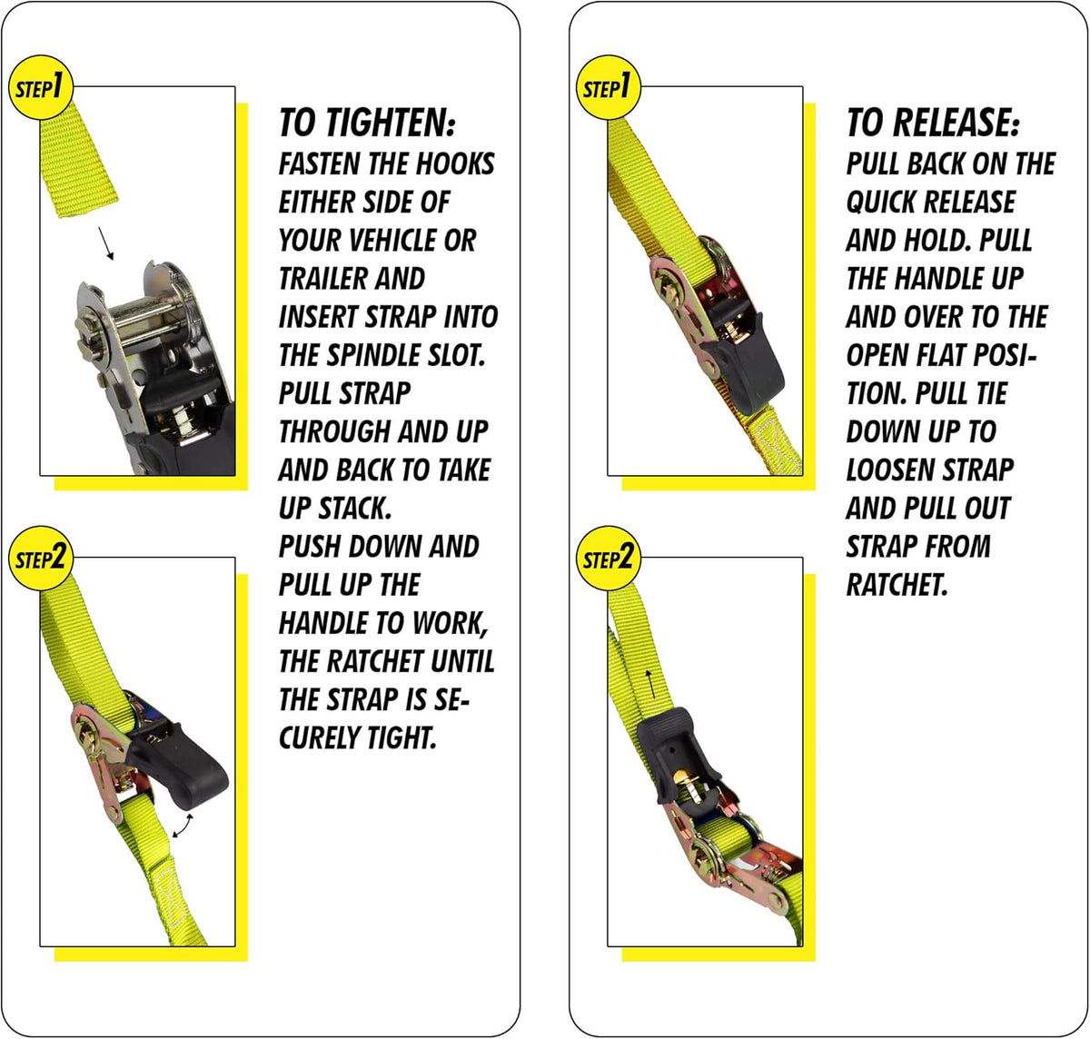 Cartman Ratchet Tie Down, 4Pk 15Ft, 500Lbs Load Cap/ 1500Lbs Break Strength, Cargo Straps for Moving Appliances, Lawn Equipment, Motorcycle in a Truck, with Carry Bag