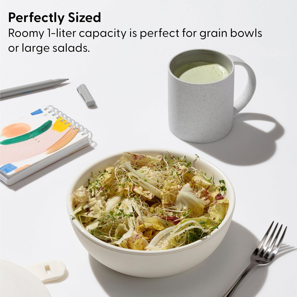 W&P Porter Ceramic Bowl Lunch Container w/ Protective Non-slip Exterior, Mint 1 Liter | Lid & Snap-tight Silicone Strap | Food Storage, Bento Box, Meal Prep | BPA-Free Ceramic