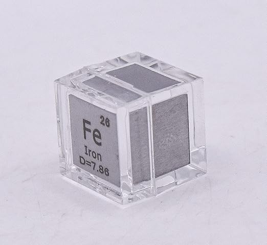 0.39" 10mm Iron Ferrum Metal Cube Fe up to 99.9% Pure Periodic Table Element Engraved Density Collection Science Education Display Block Cube + Acrylic Case Box - 1PC
