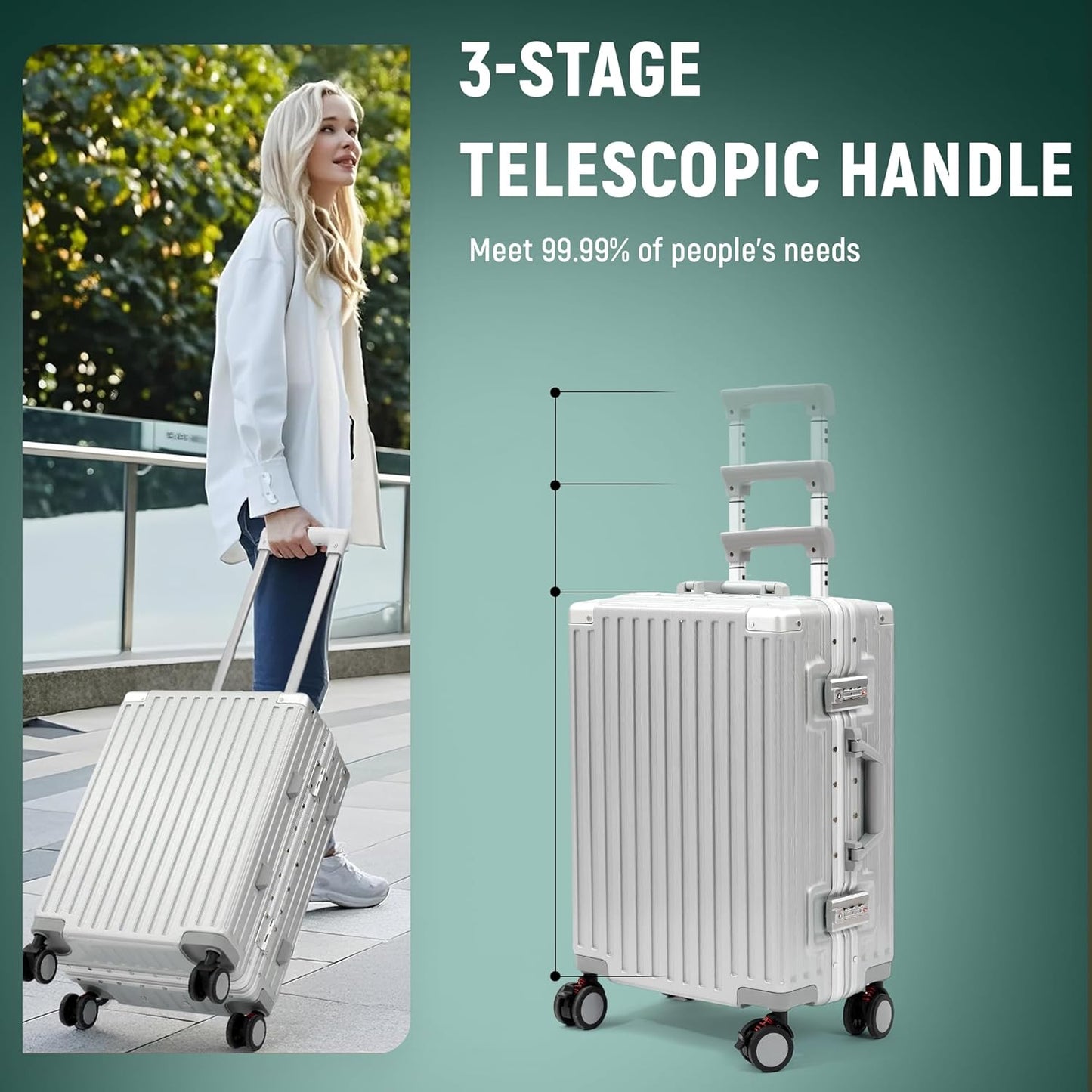 UrbanExporer 26 Inch Hardside Zipperless Luggage with Spinner Wheels, TSA-Approved Lock, Aluminum Frame, Lightweight Checked Suitcase for Travel, Sliver