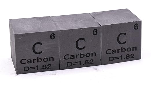1" 25.4mm Carbon Cube C up to 99.9% Pure Periodic Table Element Engraved Density Collection Science Education Display Block Cube + Acrylic Case Box - 1PC