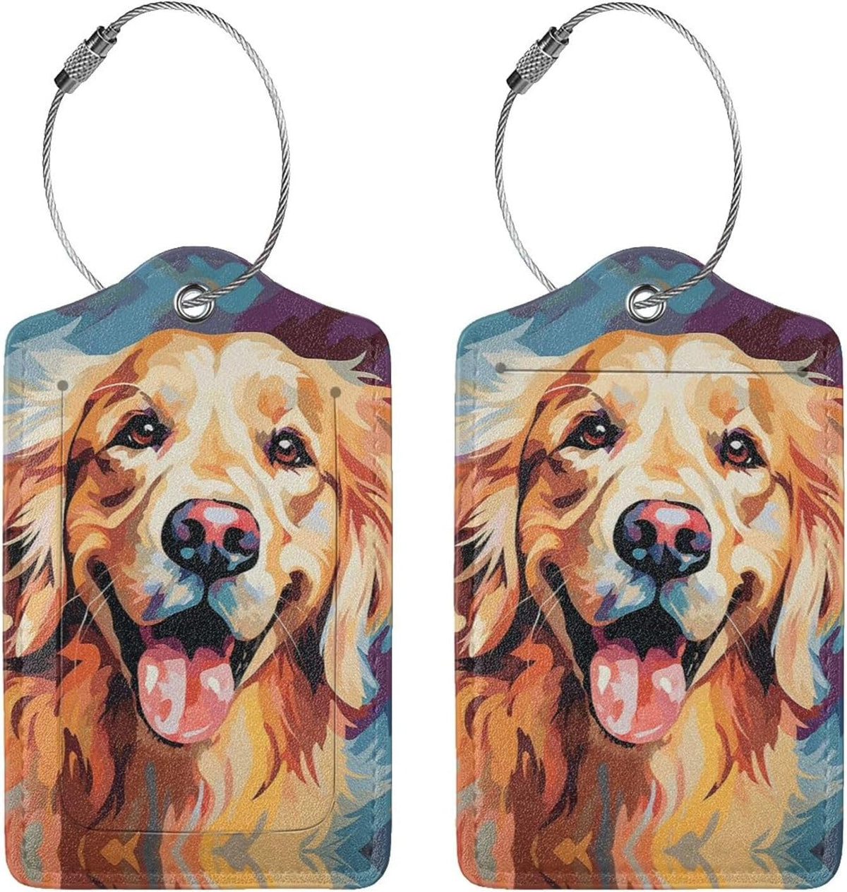 Dog Leather Luggage Tag with Stainless Steel Ring, Fun Name Id Card Cover Travel Bag Tag Set, Suitable for Travel Bag Luggage Women Men 2 PCS