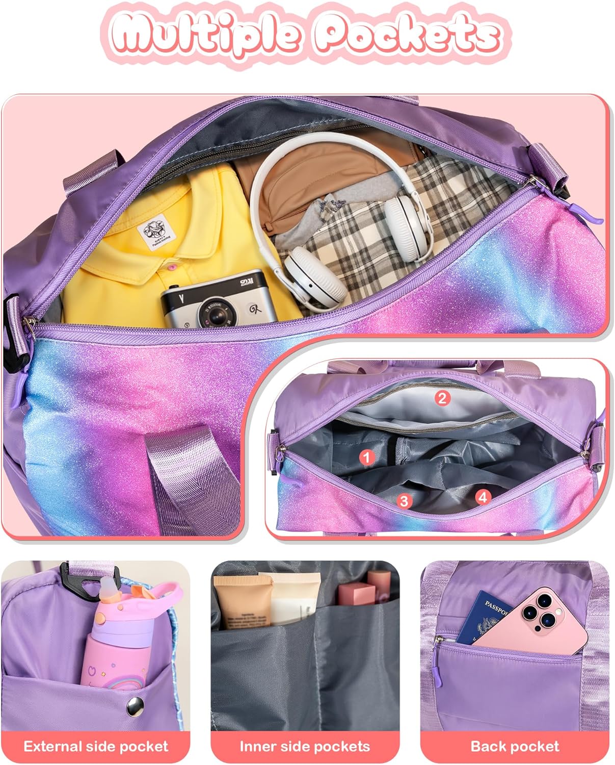 6 7 8 9 10 Year Old Girls Birthday Gift-Girl Gym Bag with Shoe Compartment, Kid Personalized Weekender Overnight Bags, Initial Travel Tote with Makeup Pouch, Easter Gifts for Teen (Letter Q)