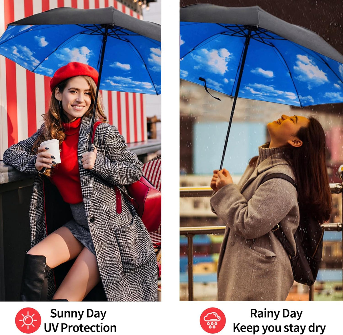 LLanxiry Compact Travel Umbrella, Mini Windproof Umbrellas for Rain & Sun, Small Lightweight Outdoor UV Umbrella, Portable Folding Umbrellas for Travel