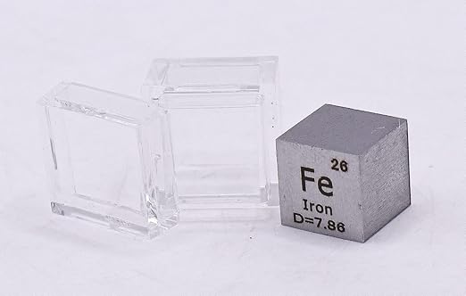 0.39" 10mm Iron Ferrum Metal Cube Fe up to 99.9% Pure Periodic Table Element Engraved Density Collection Science Education Display Block Cube + Acrylic Case Box - 1PC