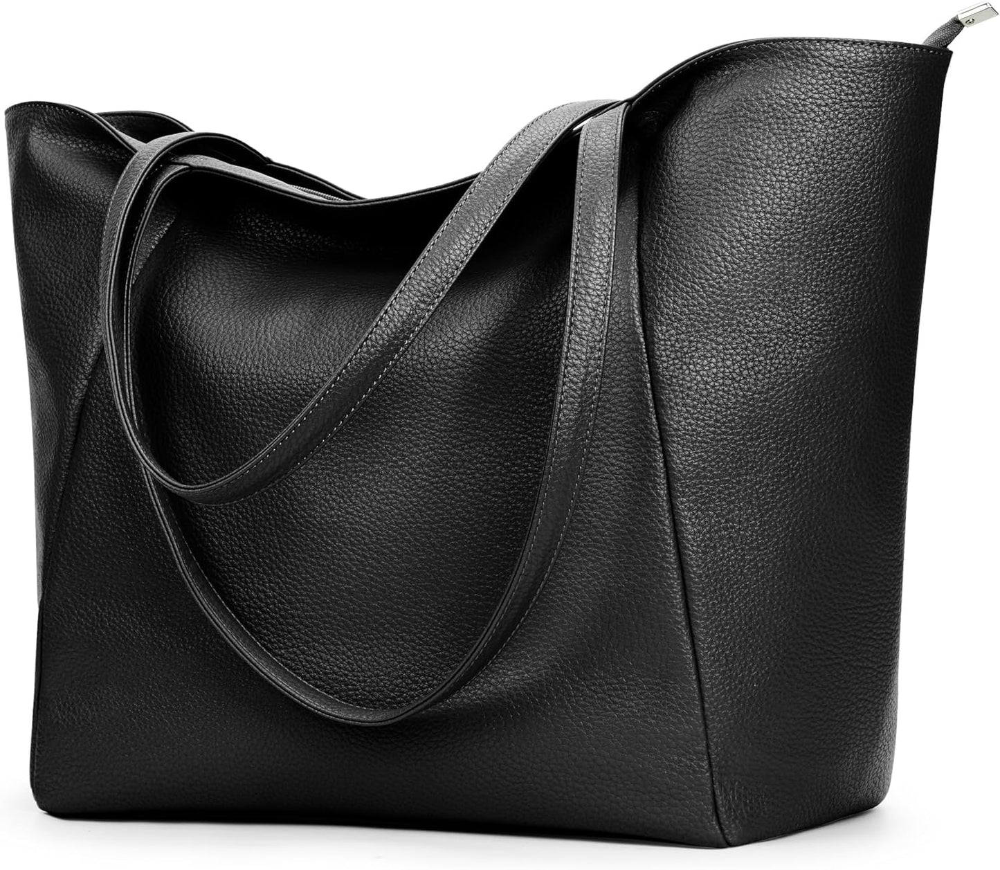 KALIDI Large Tote Bag Vegan Leather Casual Zipper Work Bag Weekender Hobo for Women 23L Oversize Shoulder Travel Purse