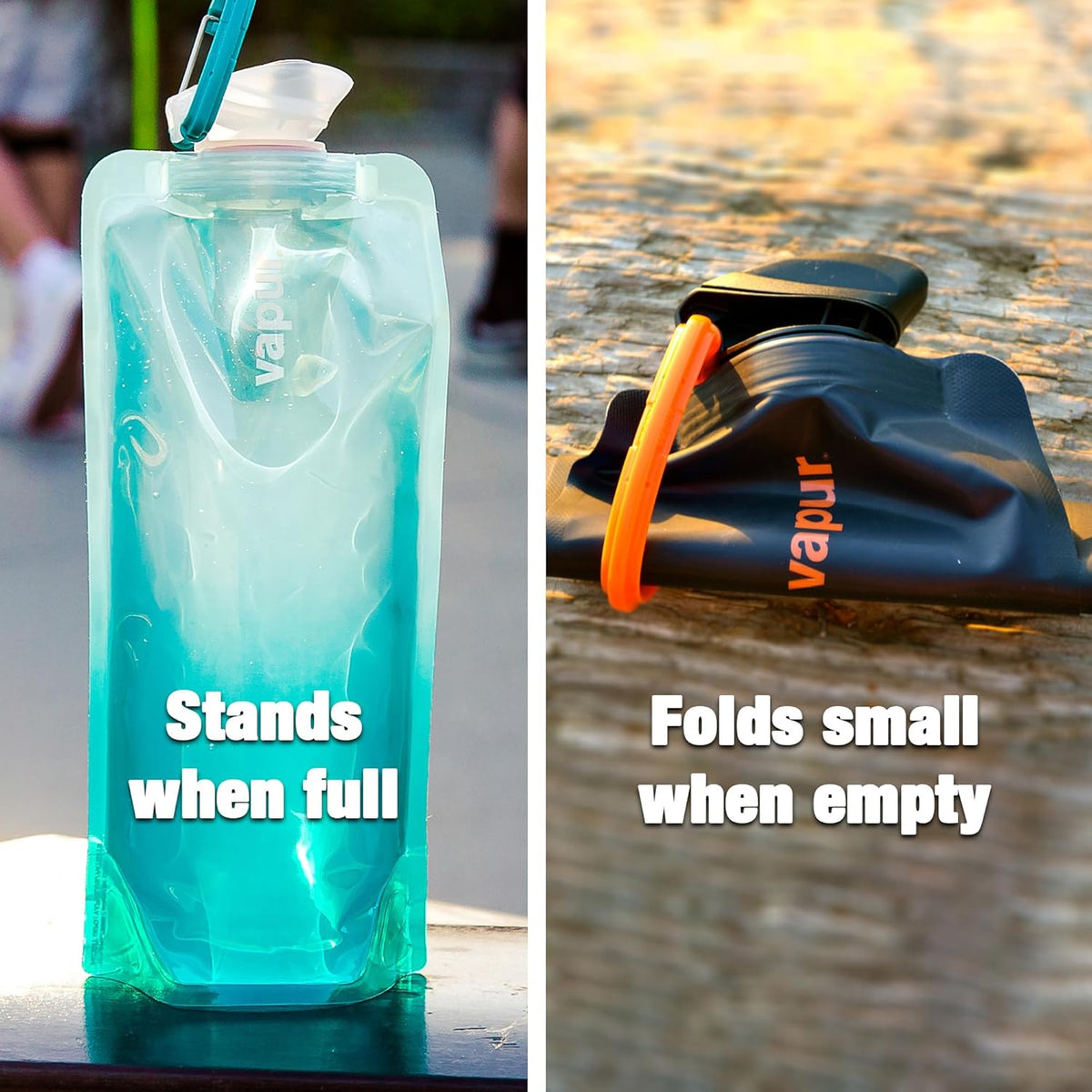 Vapur Collapsible Water Bottle With Carabiner, Compact Bottle Folds Flat For Hydration On The Go, Ideal for Traveling, Hiking or Camping, 23 Ounce, Fire, Pack of 1