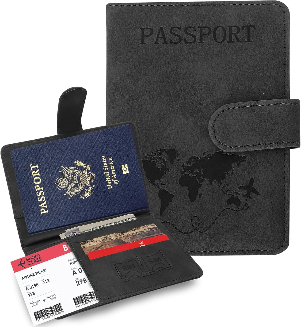 Passport Holders, RFID Blocking Credit Card Holder, PU Leather Vaccine Card Holders for Travel with Magnetic Buckle, Travel Must Haves Cruise Ship Essentials for Men, Women (Black)