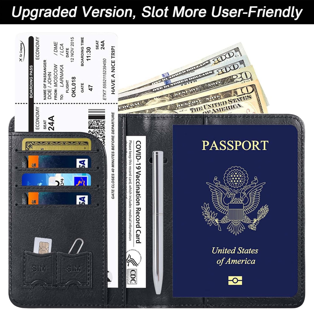 Passport Holder Cover Wallet Travel Essentials Leather Rfid Blocking Case Vacation Luggage Must Haves Travel Accessories for Men Women (116#Black)