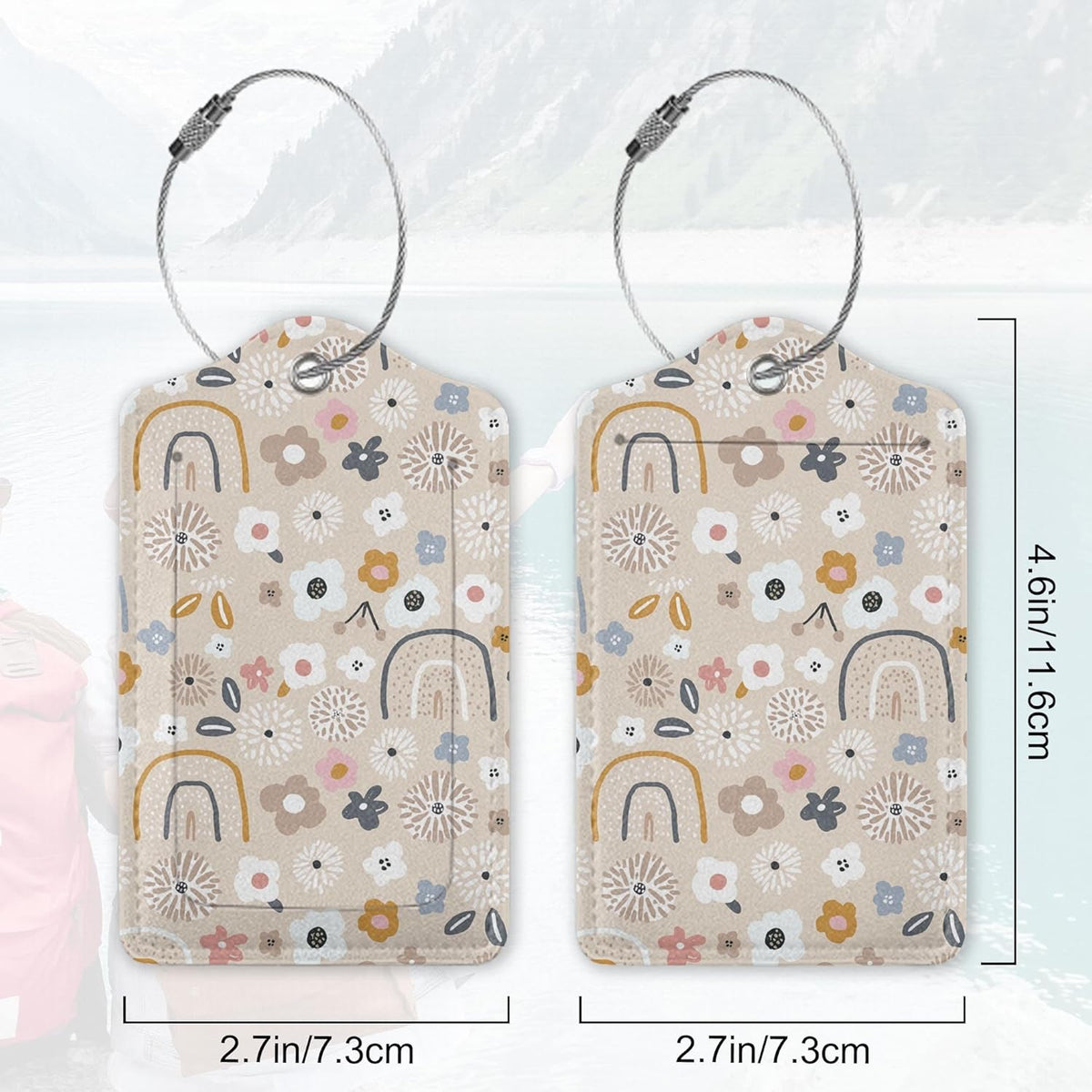 2Pcs Luggage Tag for Suitcase Boho Flowers Rainbow Cute Suitcase Tag with Privacy Flap & Name ID Label & Metal Loop,Travel Bag Luggage Tags for Women
